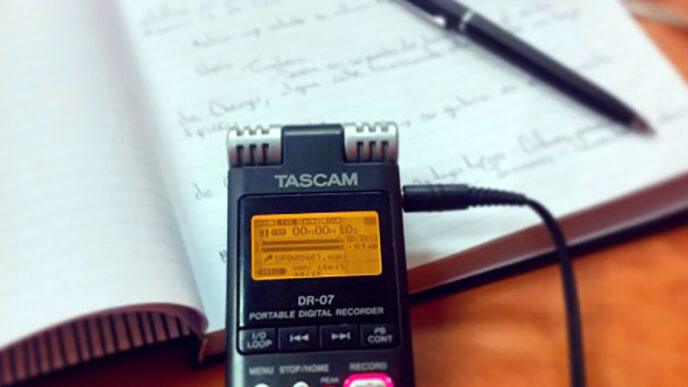 Tools of the storyteller’s trade: a digital recorder and notebook