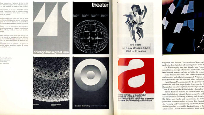 Close-up of a spread from an art magazine