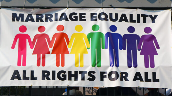 Banner reading 'Marriage Equality - All Rights for All'|Evan Wolfson
