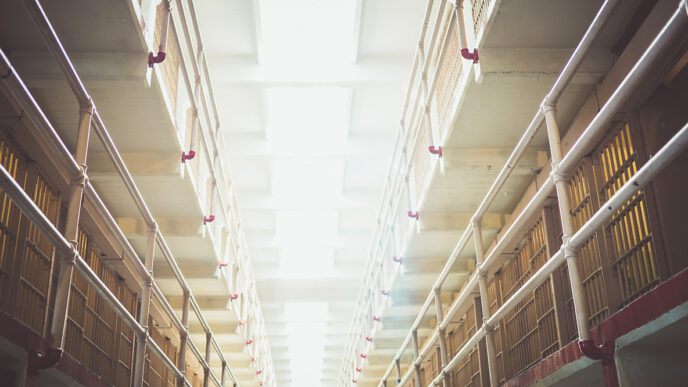 A skylight above a tier of prison cells
