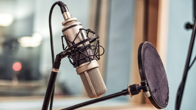 A microphone in a radio recording studio