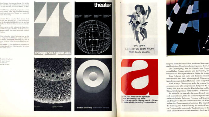 Close-up of a spread from an art magazine